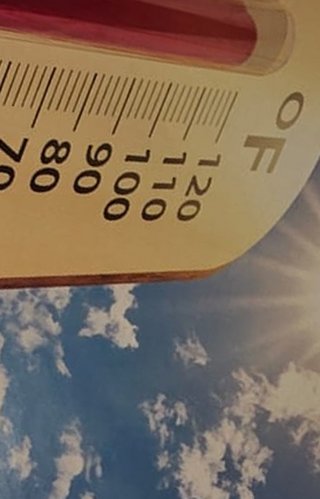 Tarjeta de weather flashcards con una foto de un termómetro marcando temperatura alta, sin la palabra escrita, para trabajar el clima caluroso en inglés.